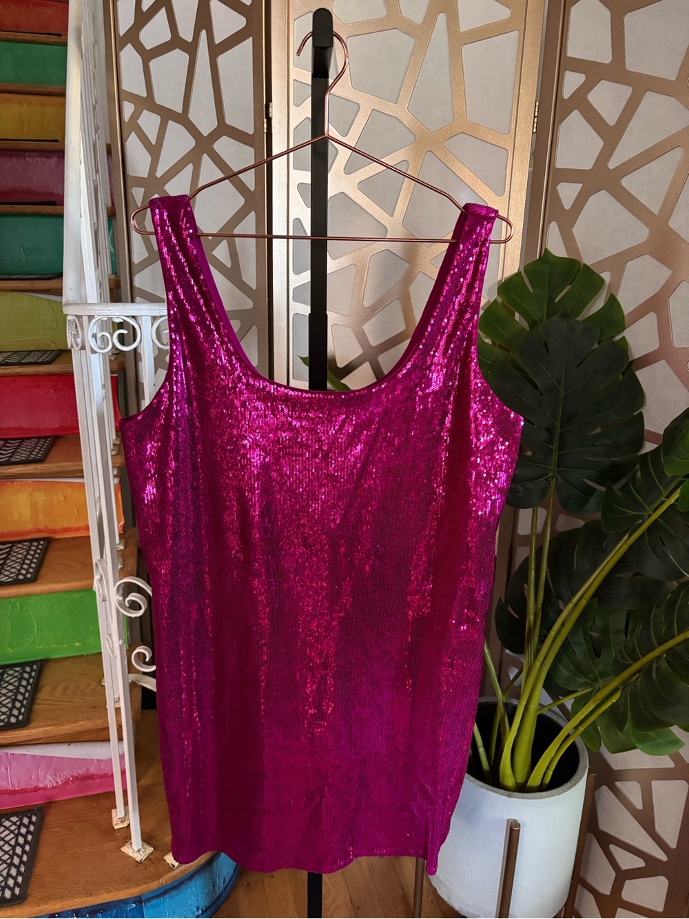 Express XL Hot Pink Sequin Dress Fuchsia Glitter Party Holiday Clubwear